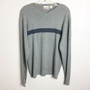 Vintage Quicksilver Dead-Stock Gray Sweater Size M With Blue Stripes Mens V-Neck